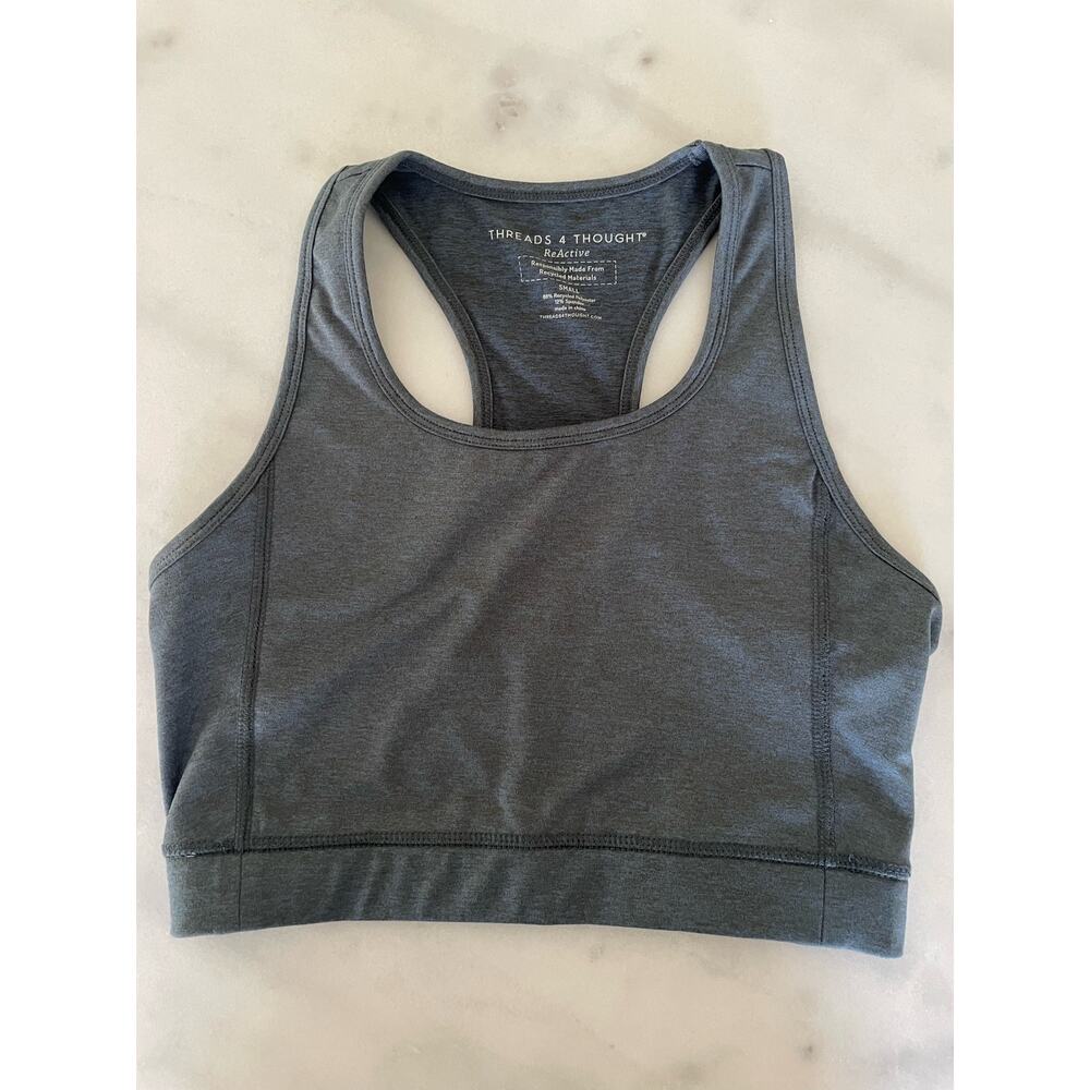 Threads 4 Thought Women's LUNETTE SPORTS BRA Small Heather Blue Gray Yoga Run